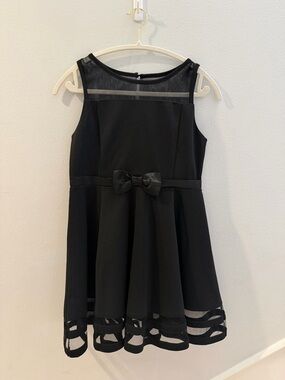 Calvin Klein Black Mesh Trim Fit-and-Flare Dress with Bow